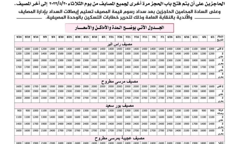 جدول مصايف نقابة المحامين 2023